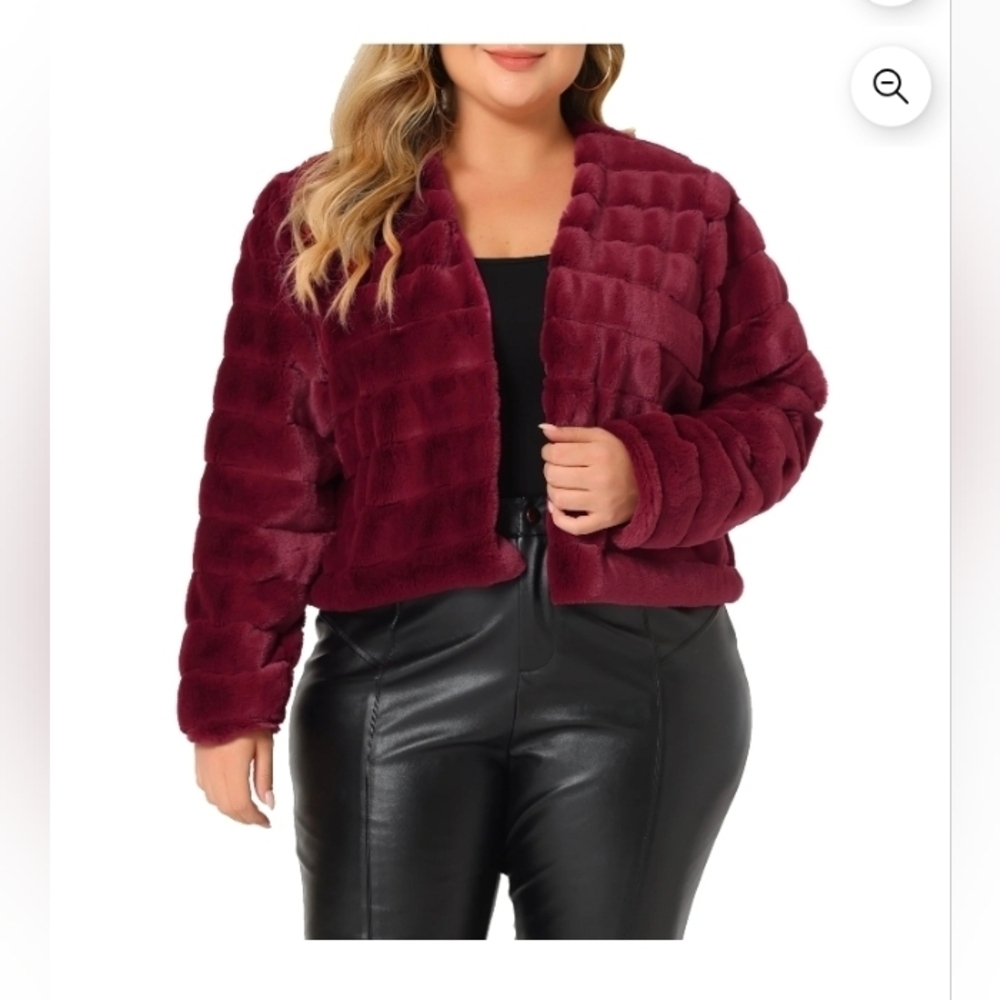Agnes Orinda Women's Plus Size Cropped Jacket Open Front Fluffy Faux Fur Winter